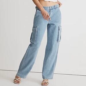 Madewell Women's Low Slung Straight Leg Cargo Jean Size 31 Blue Hemp Blend